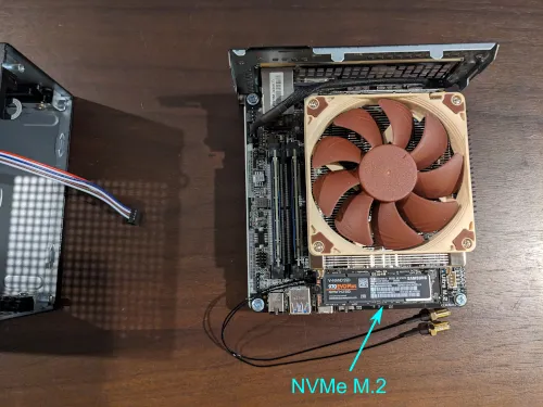 CPU fan, WiFi module, and NVMe M.2 (1) installed